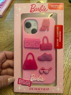 Barbie Pink Silicone iPhone Case with 3D Fashion Icons - Pink